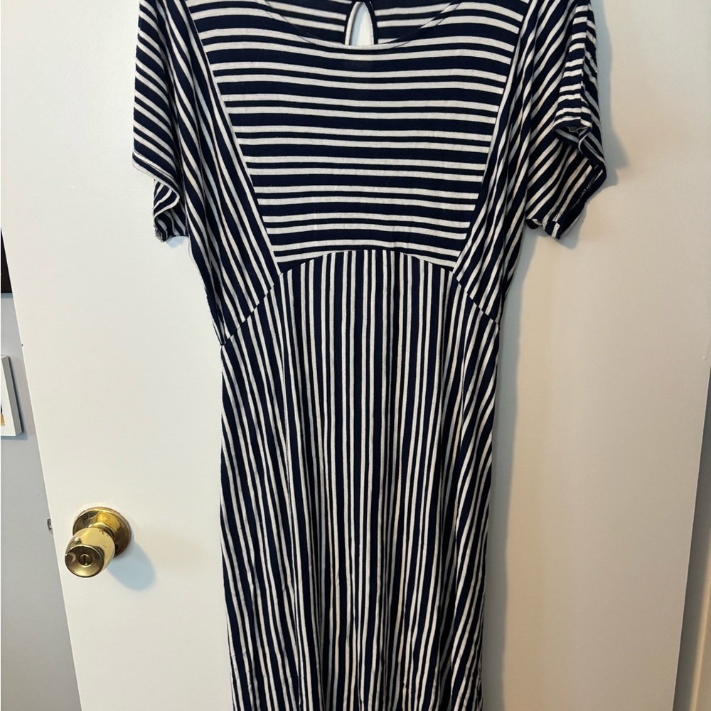 Navy and White Striped Dress Cozy Business Casual Bohemian Feminine Style